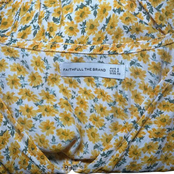 Faithfull The Brand Marguerite Smocked Deep V-Neck Floral Crop Top Yellow Size 2 - Picture 5 of 7